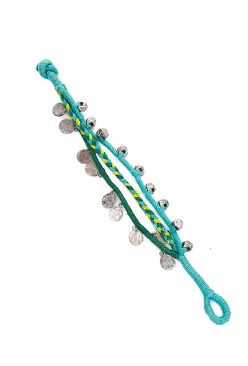 Set of 2: Multicolour Threaded German Silver Anklet